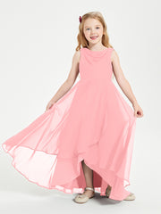 Modern Asymmetrical Junior Bridesmaid Dresses Cowl Neck Flamingo