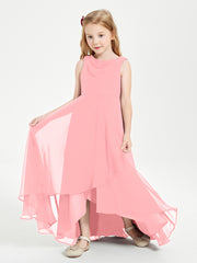 Modern Asymmetrical Junior Bridesmaid Dresses Cowl Neck Flamingo