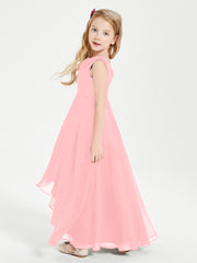 Modern Asymmetrical Junior Bridesmaid Dresses Cowl Neck Flamingo