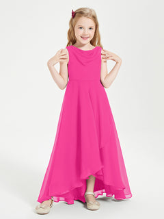 Modern Asymmetrical Junior Bridesmaid Dresses Cowl Neck Fuchsia