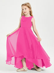 Modern Asymmetrical Junior Bridesmaid Dresses Cowl Neck Fuchsia