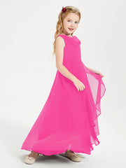 Modern Asymmetrical Junior Bridesmaid Dresses Cowl Neck Fuchsia
