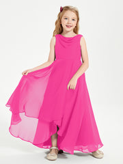 Modern Asymmetrical Junior Bridesmaid Dresses Cowl Neck Fuchsia