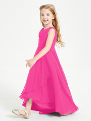 Modern Asymmetrical Junior Bridesmaid Dresses Cowl Neck Fuchsia