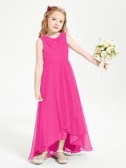 Modern Asymmetrical Junior Bridesmaid Dresses Cowl Neck Fuchsia