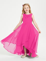 Modern Asymmetrical Junior Bridesmaid Dresses Cowl Neck Fuchsia