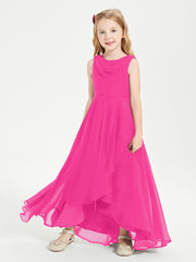 Modern Asymmetrical Junior Bridesmaid Dresses Cowl Neck Fuchsia