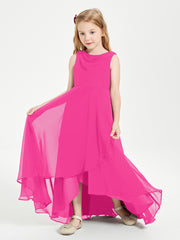 Modern Asymmetrical Junior Bridesmaid Dresses Cowl Neck Fuchsia