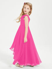Modern Asymmetrical Junior Bridesmaid Dresses Cowl Neck Fuchsia