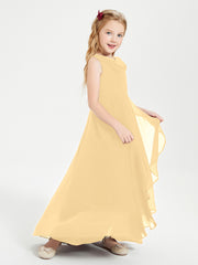 Modern Asymmetrical Junior Bridesmaid Dresses Cowl Neck Gold