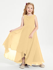 Modern Asymmetrical Junior Bridesmaid Dresses Cowl Neck Gold