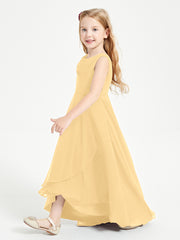 Modern Asymmetrical Junior Bridesmaid Dresses Cowl Neck Gold