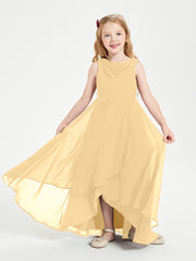 Modern Asymmetrical Junior Bridesmaid Dresses Cowl Neck Gold