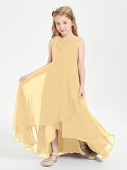 Modern Asymmetrical Junior Bridesmaid Dresses Cowl Neck Gold
