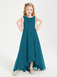 Modern Asymmetrical Junior Bridesmaid Dresses Cowl Neck Ink Blue