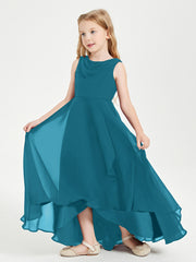 Modern Asymmetrical Junior Bridesmaid Dresses Cowl Neck Ink Blue
