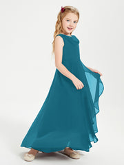Modern Asymmetrical Junior Bridesmaid Dresses Cowl Neck Ink Blue