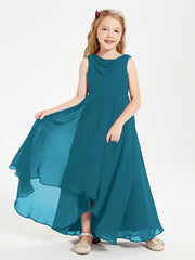 Modern Asymmetrical Junior Bridesmaid Dresses Cowl Neck Ink Blue