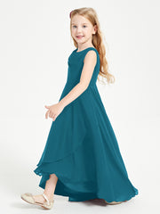 Modern Asymmetrical Junior Bridesmaid Dresses Cowl Neck Ink Blue