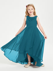 Modern Asymmetrical Junior Bridesmaid Dresses Cowl Neck Ink Blue