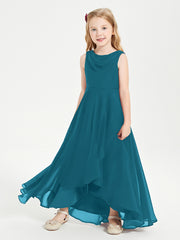 Modern Asymmetrical Junior Bridesmaid Dresses Cowl Neck Ink Blue