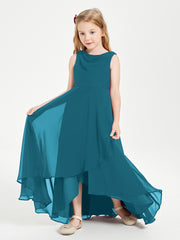 Modern Asymmetrical Junior Bridesmaid Dresses Cowl Neck Ink Blue