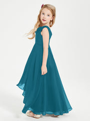 Modern Asymmetrical Junior Bridesmaid Dresses Cowl Neck Ink Blue