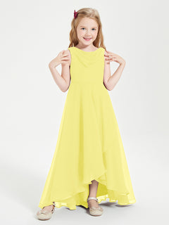 Modern Asymmetrical Junior Bridesmaid Dresses Cowl Neck Lemon