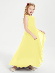 Modern Asymmetrical Junior Bridesmaid Dresses Cowl Neck Lemon