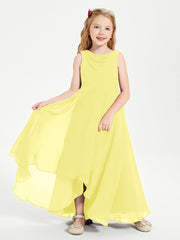 Modern Asymmetrical Junior Bridesmaid Dresses Cowl Neck Lemon