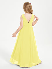 Modern Asymmetrical Junior Bridesmaid Dresses Cowl Neck Lemon