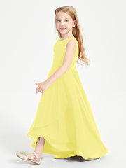 Modern Asymmetrical Junior Bridesmaid Dresses Cowl Neck Lemon