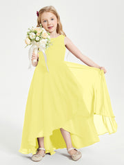 Modern Asymmetrical Junior Bridesmaid Dresses Cowl Neck Lemon