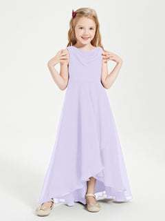 Modern Asymmetrical Junior Bridesmaid Dresses Cowl Neck Lilac