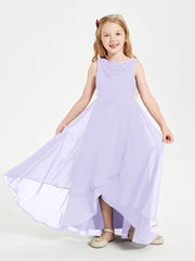 Modern Asymmetrical Junior Bridesmaid Dresses Cowl Neck Lilac