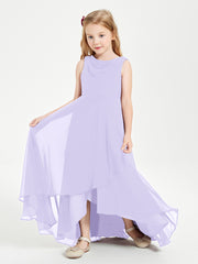 Modern Asymmetrical Junior Bridesmaid Dresses Cowl Neck Lilac