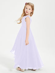 Modern Asymmetrical Junior Bridesmaid Dresses Cowl Neck Lilac