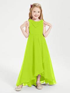 Modern Asymmetrical Junior Bridesmaid Dresses Cowl Neck Lime Green