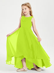 Modern Asymmetrical Junior Bridesmaid Dresses Cowl Neck Lime Green