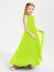 Modern Asymmetrical Junior Bridesmaid Dresses Cowl Neck Lime Green