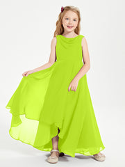 Modern Asymmetrical Junior Bridesmaid Dresses Cowl Neck Lime Green