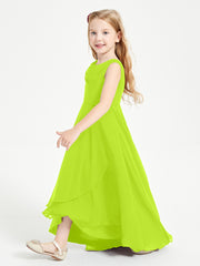Modern Asymmetrical Junior Bridesmaid Dresses Cowl Neck Lime Green