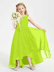 Modern Asymmetrical Junior Bridesmaid Dresses Cowl Neck Lime Green
