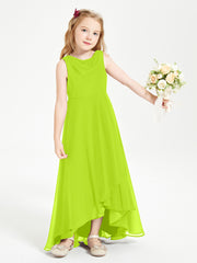 Modern Asymmetrical Junior Bridesmaid Dresses Cowl Neck Lime Green