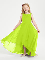 Modern Asymmetrical Junior Bridesmaid Dresses Cowl Neck Lime Green