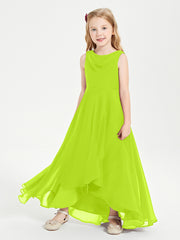 Modern Asymmetrical Junior Bridesmaid Dresses Cowl Neck Lime Green