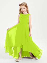 Modern Asymmetrical Junior Bridesmaid Dresses Cowl Neck Lime Green