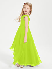 Modern Asymmetrical Junior Bridesmaid Dresses Cowl Neck Lime Green
