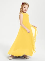 Modern Asymmetrical Junior Bridesmaid Dresses Cowl Neck Marigold