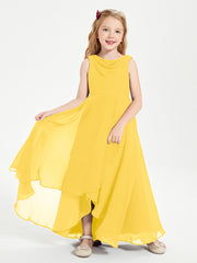 Modern Asymmetrical Junior Bridesmaid Dresses Cowl Neck Marigold